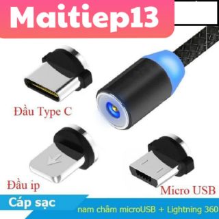 Cáp sạc từ hút nam châm đầu micro usb, type C và iPhone 360 độ dây dù