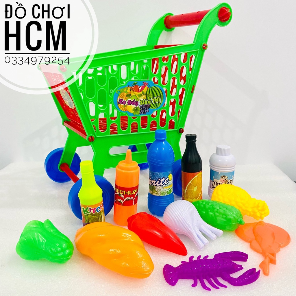 [GỒM CẢ TRÁI CÂY] Đồ chơi túi xe đẩy siêu thị CAO 38CM dành cho bé thích nấu ăn, nhà bếp, cắt thái hoa quả, đồ hàng 0264