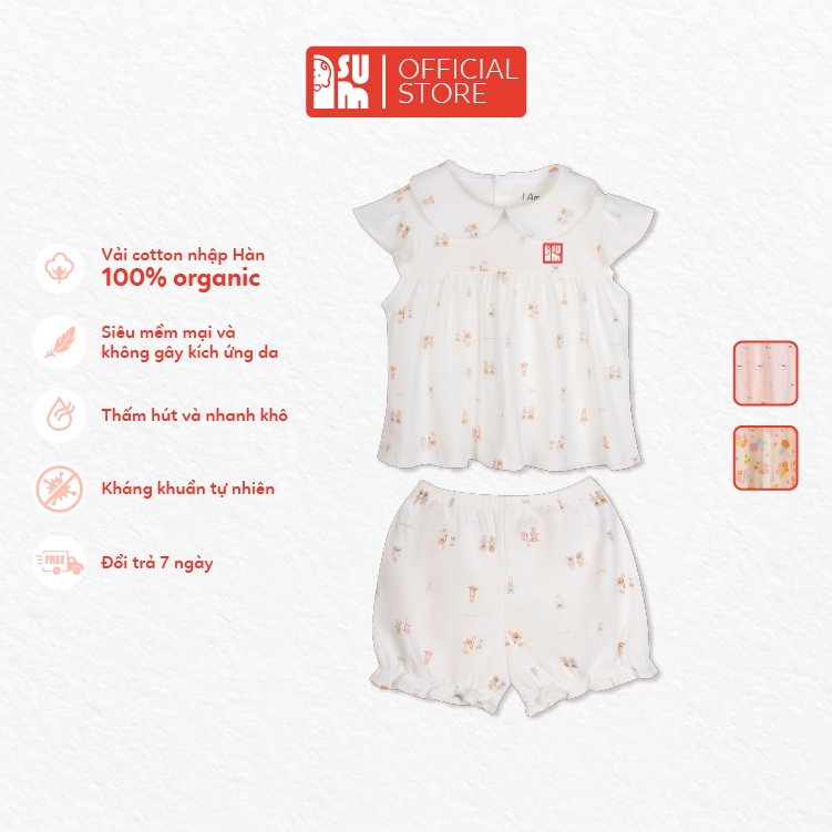 Bộ quần áo cho bé gái Iam Su vải organic cotton nhập Hàn