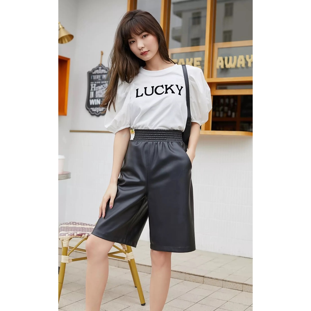 Vero Moda Quần Bermuda chất Da Cạp Cao Cho Nữ 321115030