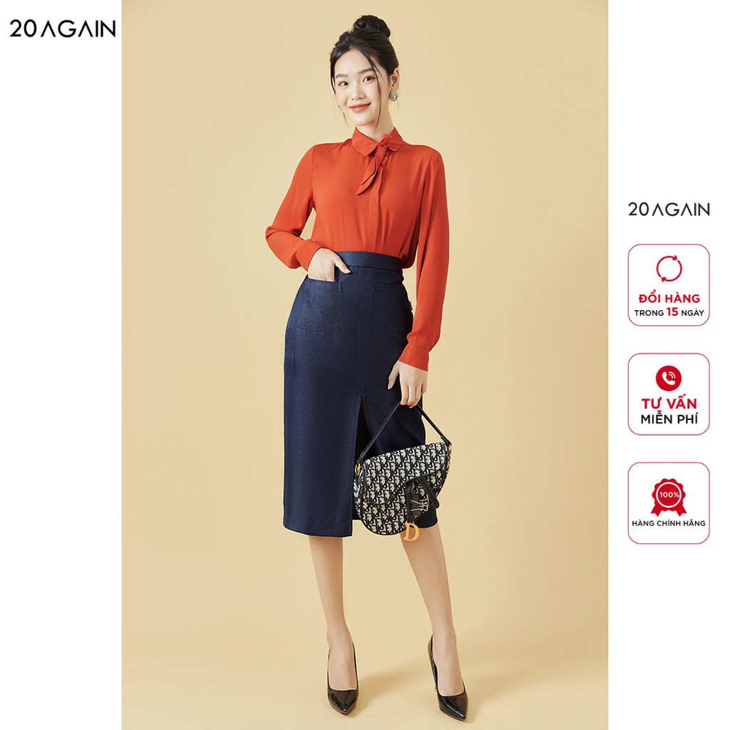 Áo sơ mi nữ dài tay cổ đức 20AGAIN, thiết kế cổ nơ thanh lịch, vải voan cát cao cấp ASW0624 | BigBuy360 - bigbuy360.vn