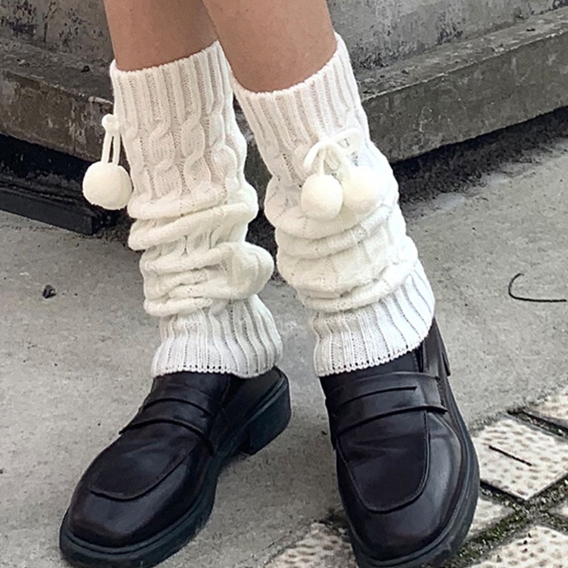 Youyo Vớ Ống Chân Dệt Kim Dài Tới Gối Giữ Ấm Màu Trơn Họa Tiết Kẻ Sọc Mùa Đông