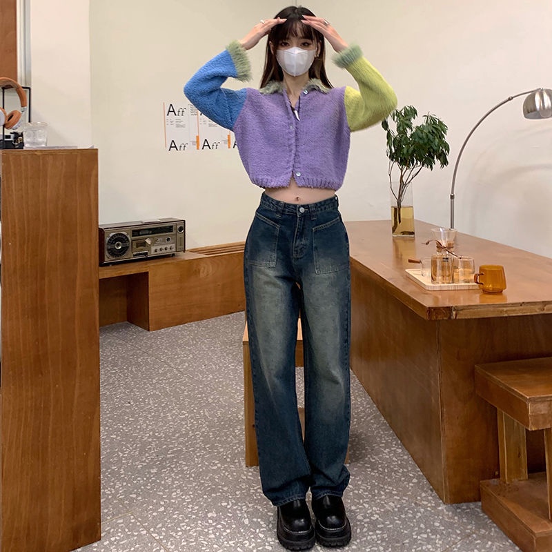 ⊕❧❦Quần Jeans Nữ Dài Dáng Rộng Rách Gối Thời Trang Thu Đông