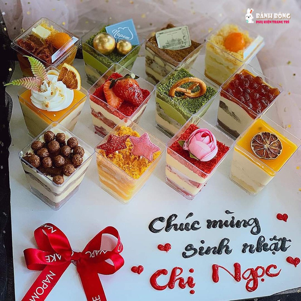 [Set 50c] Cốc Mousse Hộp Nhựa Đựng Bánh TIM VUÔNG TRÒN TAM GIÁC HCN OVAL trang trí cho Bánh Sinh Nhật