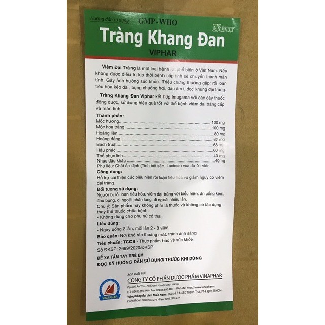 TRÀNG KHANG ĐAN New Vinaphar -Hộp 30 Viên - Giải pháp hiệu quả cho viêm đại tràng