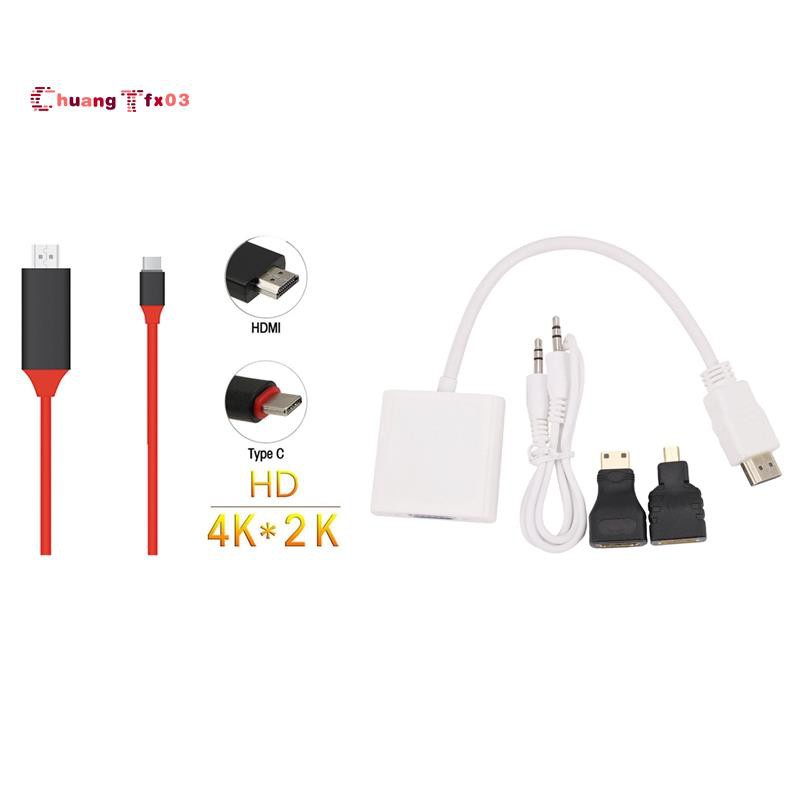 USB 3.1 Type C USB-C to 4K HDMI HDTV Cable with 1080P Micro-HDMI/Mini HDMI/HDMI to VGA Converter Adapter