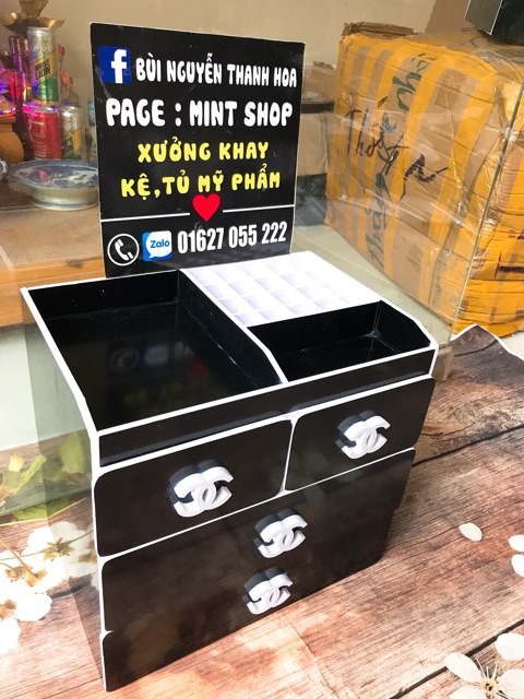 tủ đựng mỹ phẩm 4 tầng đen