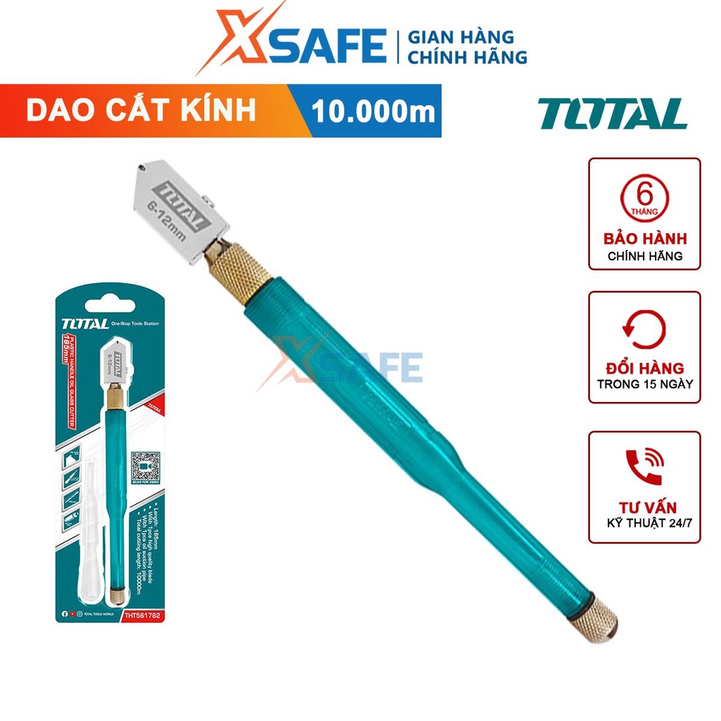 Dao cắt kính TOTAL THT561782 165mm Bút cắt kiếng tay cầm nhựa linh hoạt, bền chắc, lưỡi dao sắc bén, kèm 1 ống hút dầu