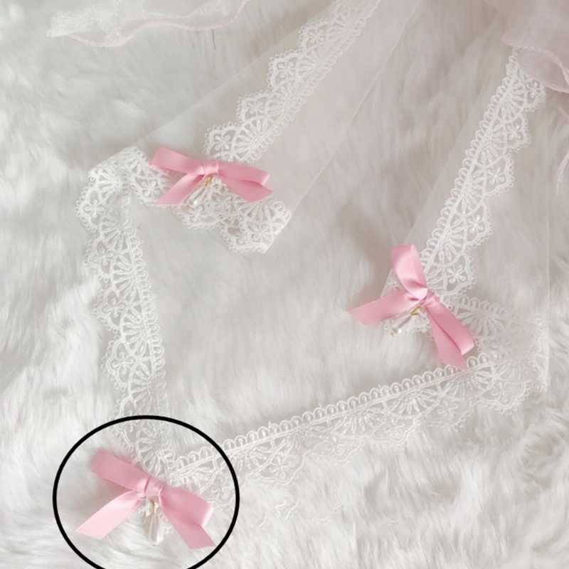 Kẹp Tóc Nơ Phối Ren Lưới Đính Ngọc Trai Phong Cách Lolita Dễ Thương Cho Nữ