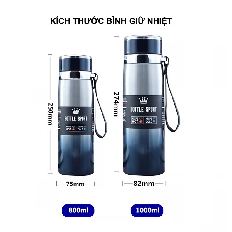 Bình giữ nhiệt JIASHI cao cấp có nắp lọc trà, ly giữ nhiệt tiện lợi lõi inox 304 không gỉ 800ml và 1000ml BGN02
