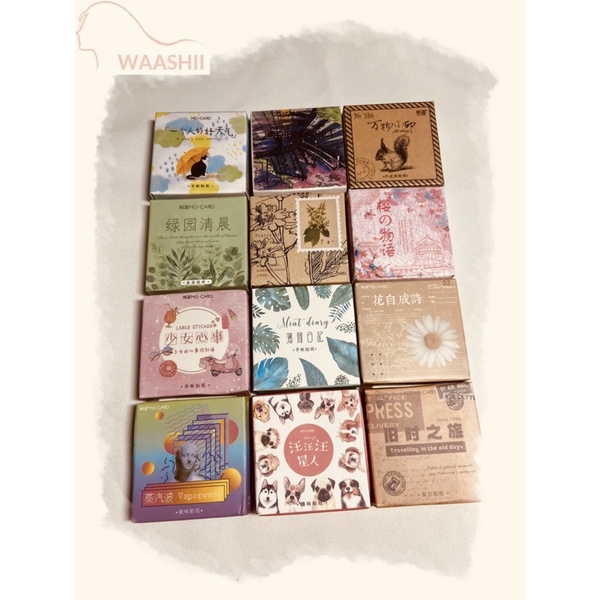 Hộp 45 sticker hình dán cute/ retro trang trí sổ tay, nhật ký, bullet jounal