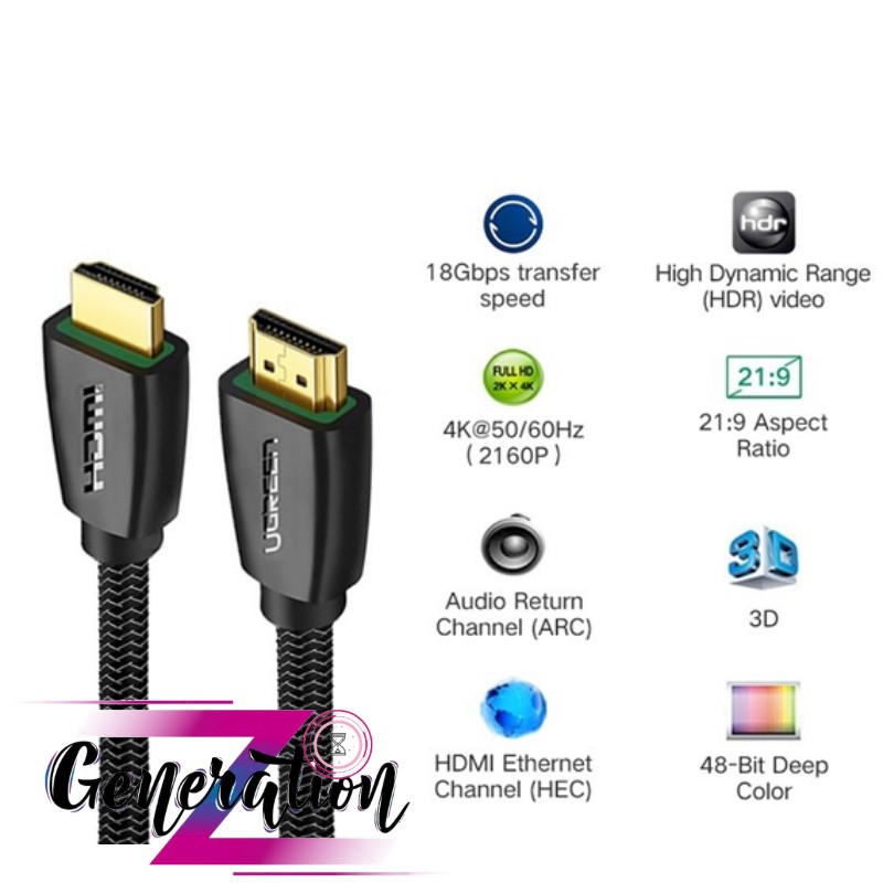 [Mã ELFLASH5 giảm 20K đơn 50K] Cáp HDMI 2.0 Hỗ Trợ HDR 4K*2K 60HZ Ugreen Dài 3M - 5M