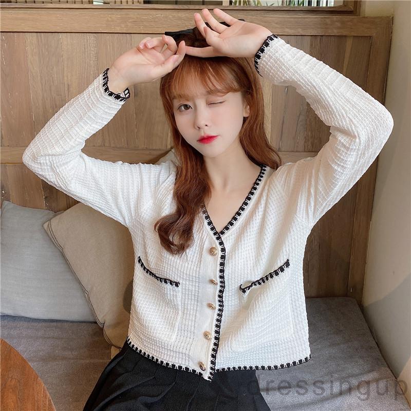 Áo Dệt Kim Tay Dài Dáng Rộng Phối Túi Thiết Kế Thanh Lịch Cho Nữ