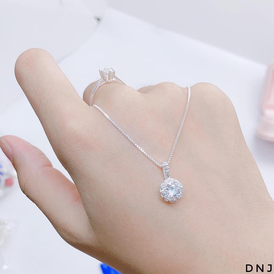 Dây chuyền nữ bạc thật mặt tròn gắn đá nhỏ sáng lấp lánh - Vòng cổ bạc Bibi