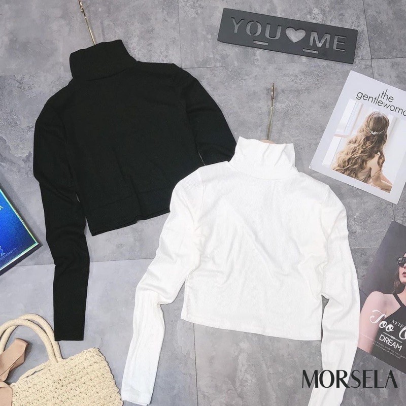 Áo croptop tay dài nữ cổ lọ - Áo kiểu nữ dáng croptop dài tay - Morsela