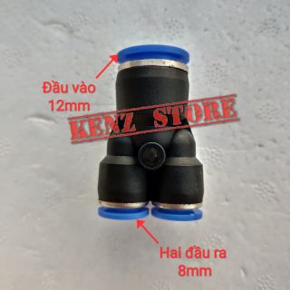 Nối nhanh chữ Y 12-8, cút nối nhanh 12mm ra hai đầu 8mm