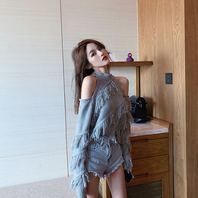 Áo Sweater Cổ Yếm Phong Cách Hàn Quốc Quyến Rũ Thời Trang Thu Đông Mới
