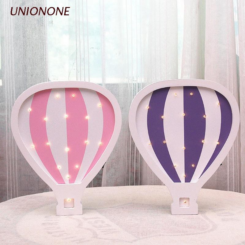 ONE  Creative Wooden Hot Air Balloon Shape Lamp LED Colorful Night Light Home Bar