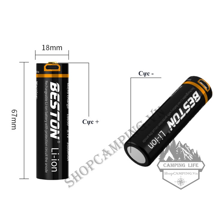 Pin sạc BESTON 18670 3500mAh 70M-35 có mạch bảo vệ, tích hợp cổng sạc li-ion 3.7v