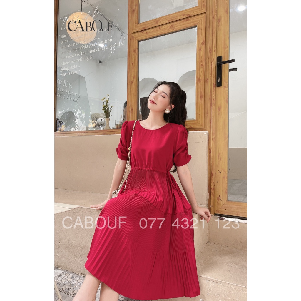 Váy Thiết Kế Cabouf Đầm Maxi , Váy Dáng Suông Phom Rộng Dài Chất Lụa Xếp Ly Màu Đỏ D30