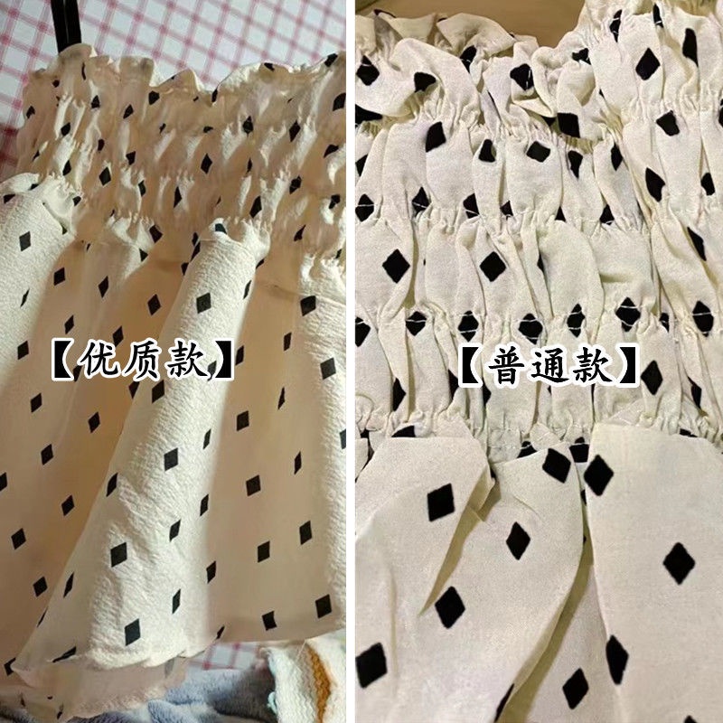 Jiashucheng Áo Ống Ngắn Họa Tiết Chấm Bi Phong Cách Pháp Ngọt Ngào Cho Nữ Sinh