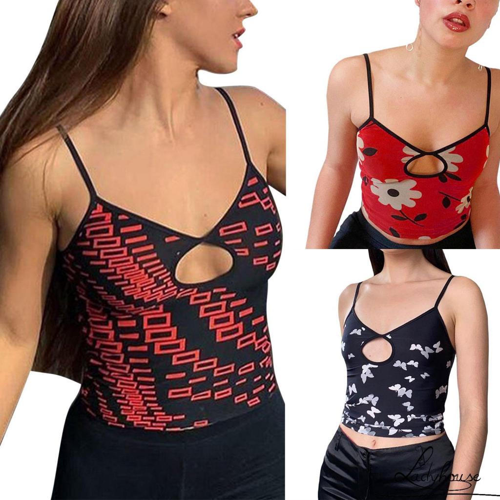 Áo croptop hai dây in họa tiết thời trang dành cho nữ