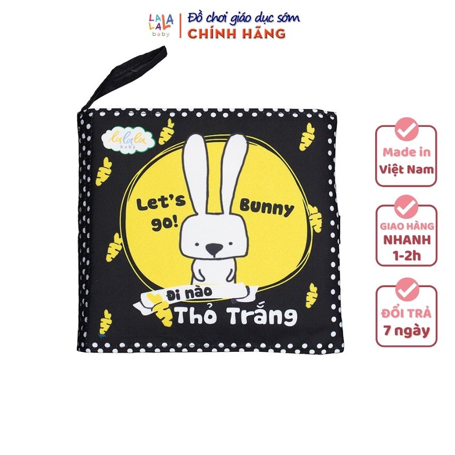 Sách vải Lalala Baby song ngữ kích thích thị giác Let's go Bunny / Đi Nào Thỏ Trắng, kích thước 18x18cm 12 trang