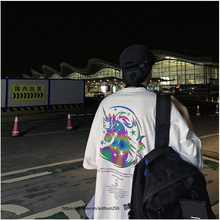 Áo thun nam nữ unisex phản quang Đa Sắc Ngựa Hoang Unicor tay lỡ oversize áo phông rộng basic streetwear