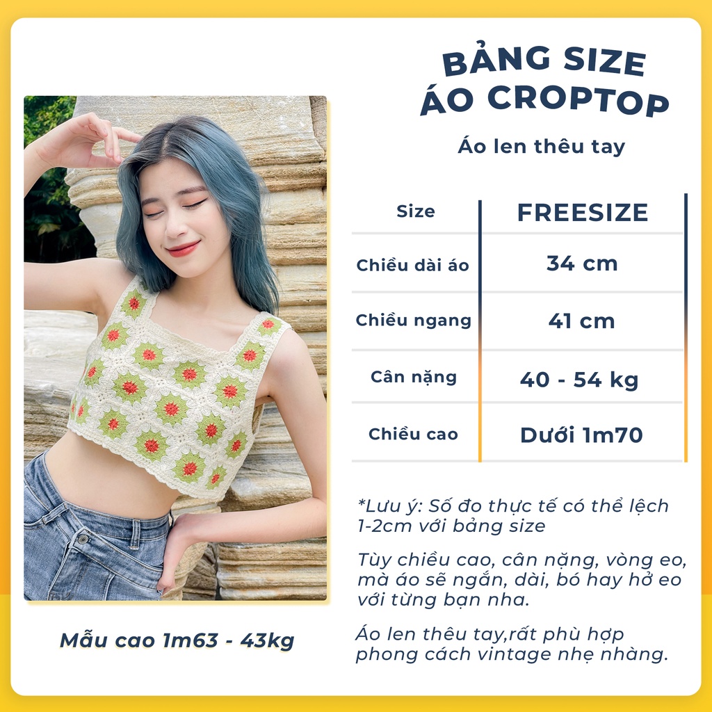 Áo croptop nữ 2 dây bản to Hoa mặt trời, áo croptop cổ vuông crt len ôm body - Jeanboo