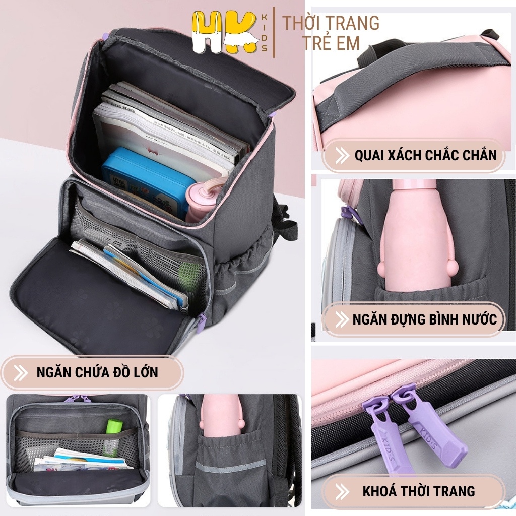 Balo chống gù cho bé HK KIDS chất liệu nhẹ an toàn, chống xước chống thấm nước có phản quang cho bé đi học tiểu học