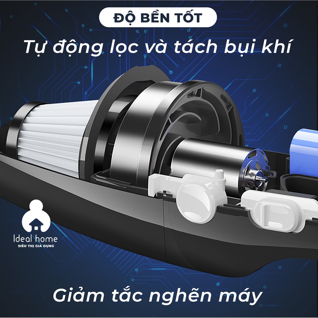 [MÁY HÚT BỤI] - Máy Hút Bụi Cầm Tay Mini Không Dây Sạc USB Dành Cho Ô Tô Và Gia Đình Công Suất 120W - IDEALHOME | BigBuy360 - bigbuy360.vn