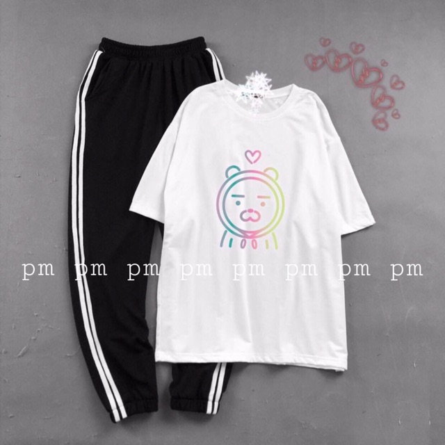 Sét áo lợn mặt tròn +quần sọc bo gấu
