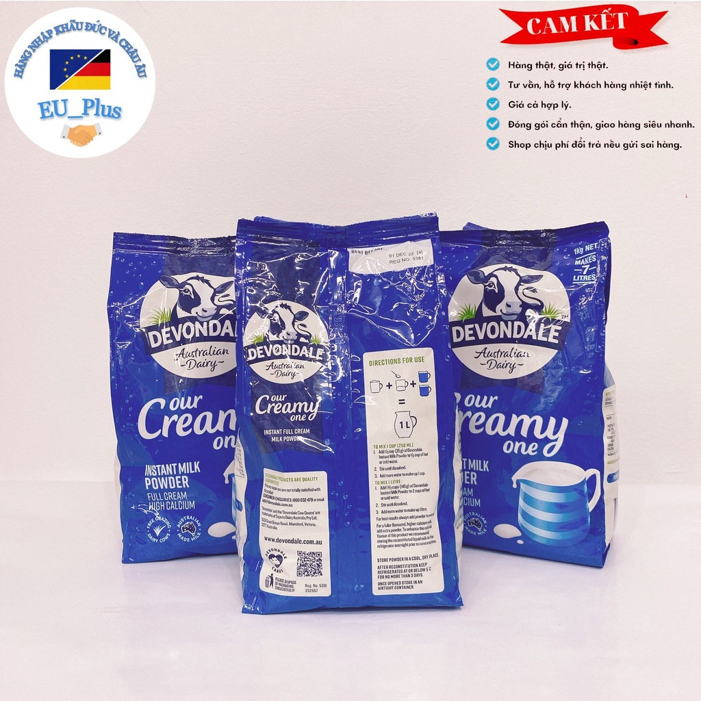 Sữa Tươi Dạng Bột Nguyên Kem Devondale 1kg/Túi Úc