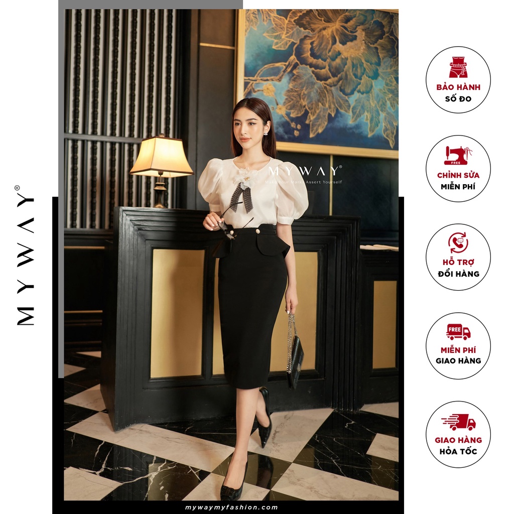 Chân Váy Bút Chì Nữ MY WAY Công Sở Đai Phối Tà Cách Điệu Sang Trọng MCO909