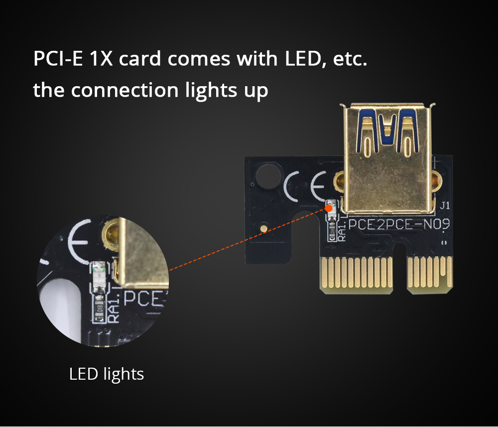 New PCI-E Pcie Riser 009C Plus LED Riser PCI Express Adapter Dual 6Pin Adapter Card SATA to USB 3.0 Cable 1X 16X for BTC Miner BEST