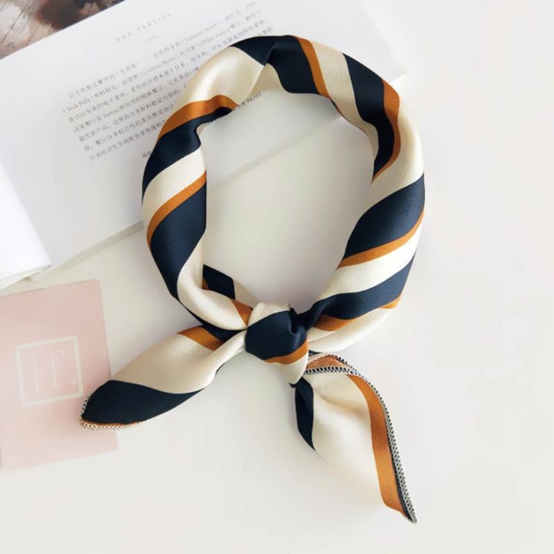 Khăn Vuông 48x48CM Bằng Vải Satin Jacquard In Họa Tiết Chấm Bi / Lông Vũ Nhiều Màu Cổ Điển