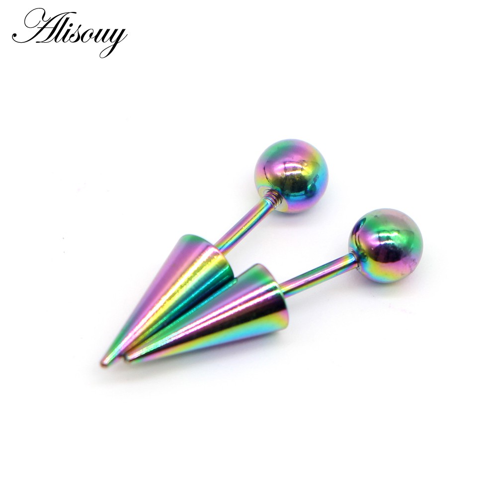 Alisouy Set 2 Khuyên Tai Tròn Đường Kính 6mm Bằng Thép Không Gỉ 6 Màu Cho Nam