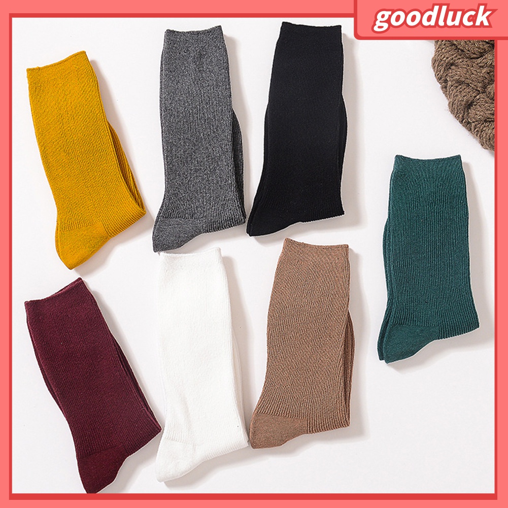 [GOLUK] Vớ Cotton Ống Lửng Co Giãn Thoáng Khí Màu Trơn Thời Trang Thu Đông