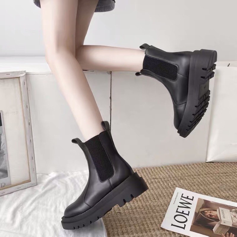 Boots cổ ngắn ulzzang không dây đế cao 4cm