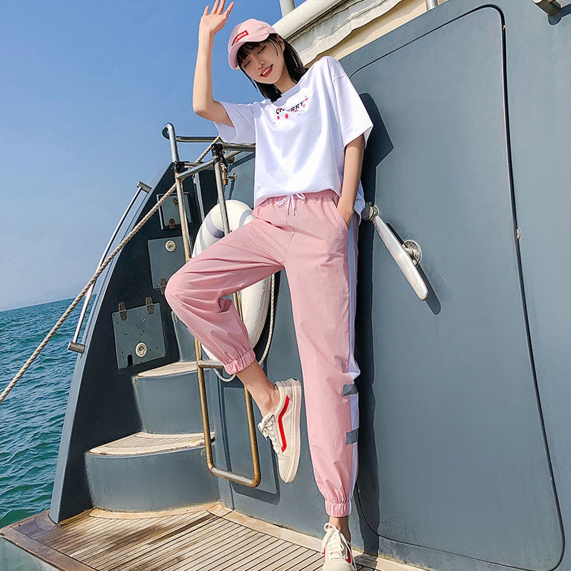 Set Đồ Thể Thao Gồm Áo Tay Ngắn Dáng Rộng + Quần Dài Có Size Lớn 100kg Dành Cho Nữ