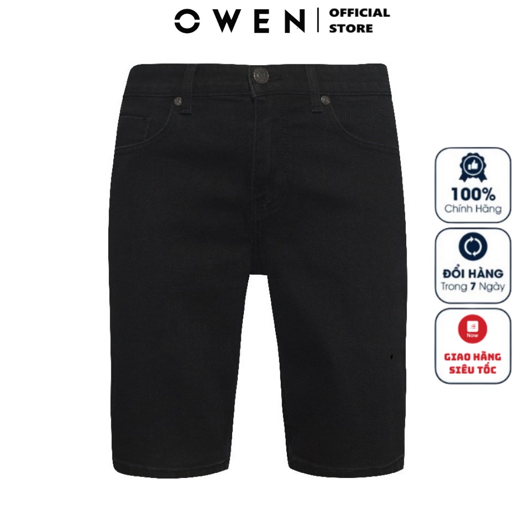Quần Short Jean Nam Cao Cấp OWEN SJ220261 Quần Sooc Bò Ngố Đùi Màu Đen Trơn Vải Denim Cao Cấp Dáng Slim Fit Ôm Vừa