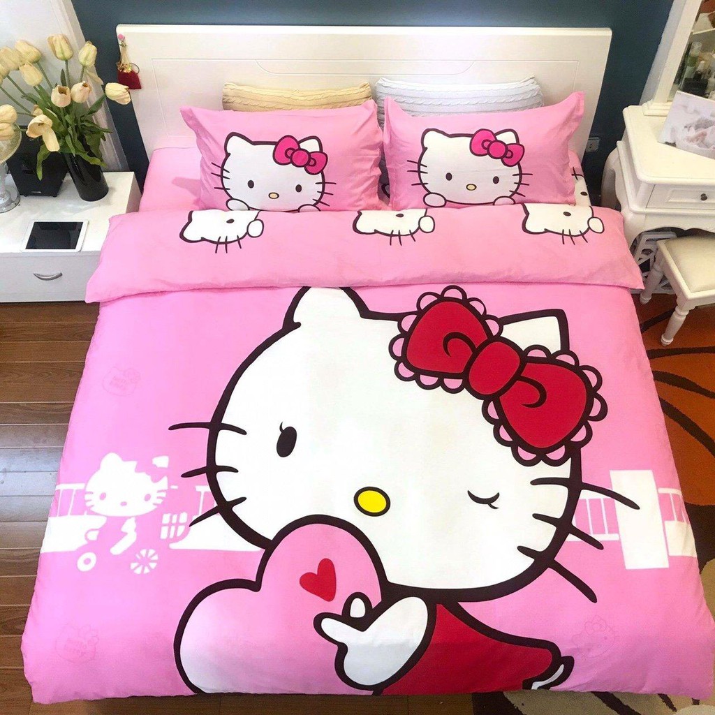 Set 3 món ga gối mẫu kitty hồng(inbox chọn hàng)