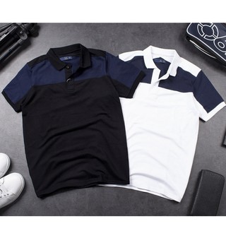 Áo Polo VNXK - Áo thun ngắn tay có cổ phối màu, vải cotton cao cấp cho nam