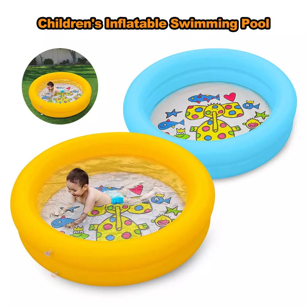 LICH Bể bơi bơm hơi 60*60*15cm bằng nhựa PVC cao cấp in họa tiết dễ thương cho trẻ em hoạt động ngoài trờ - Màu vàng