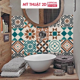 30 ô decal gạch bông kt 20x20cm/1 o- xanh bugari cổ điển