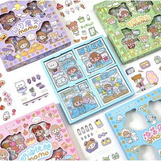 Hộp 100 tờ hình dán hoạt hình 4 màu - có tách set 25/50 tờ