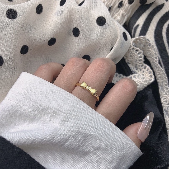 Nhẫn Hình Nơ Màu Vàng Thời Trang Hàn Quốc Có Thể Điều Chỉnh Kích Cỡ