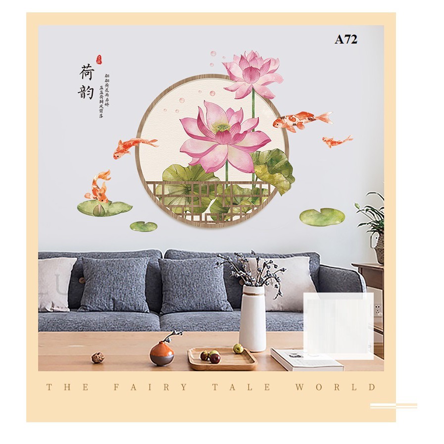 Decal dán tường Hoa sen A72 - Decal dán tường Hàn Quốc