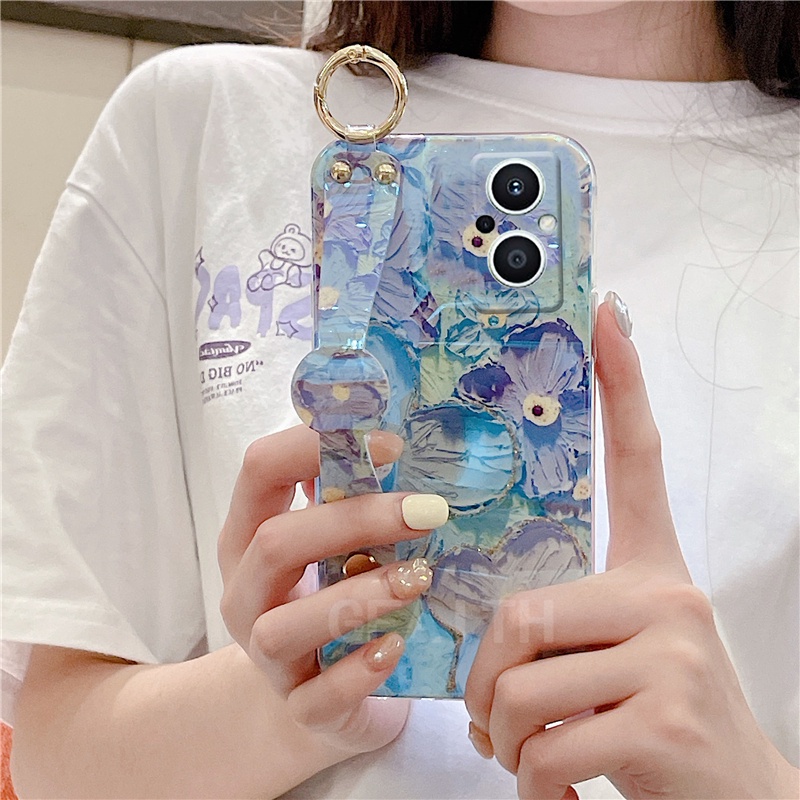 Ốp Điện Thoại Mềm In Hoa Có Dây Đeo Cho OPPO Reno7 Pro 5G Reno7Z Reno6 Pro Reno6Z 5G 4G Reno5 Pro Reno5F Reno7 5G