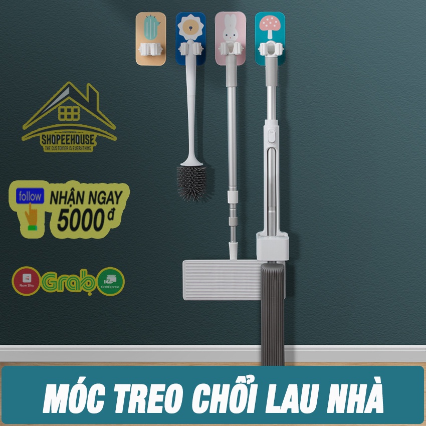 Móc Treo Chổi , Treo Đồ Lau Nhà SHOPEHOUSSE84 - Móc Dán Tường Hình Ngộ Nghĩnh -  Chịu Lực Tốt, Siêu Dính , Siêu Bền